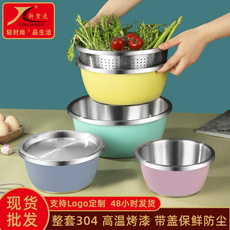 不锈钢盆304食品级多用刨丝盆 餐具和面打蛋盆带盖汤碗汤盆漏盆详情2
