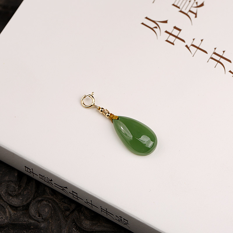 DIY pure gold 18K handcrafted series, natural and versatile old material Hetian jade bucket bead bracelet, small drops of jade water pic 13