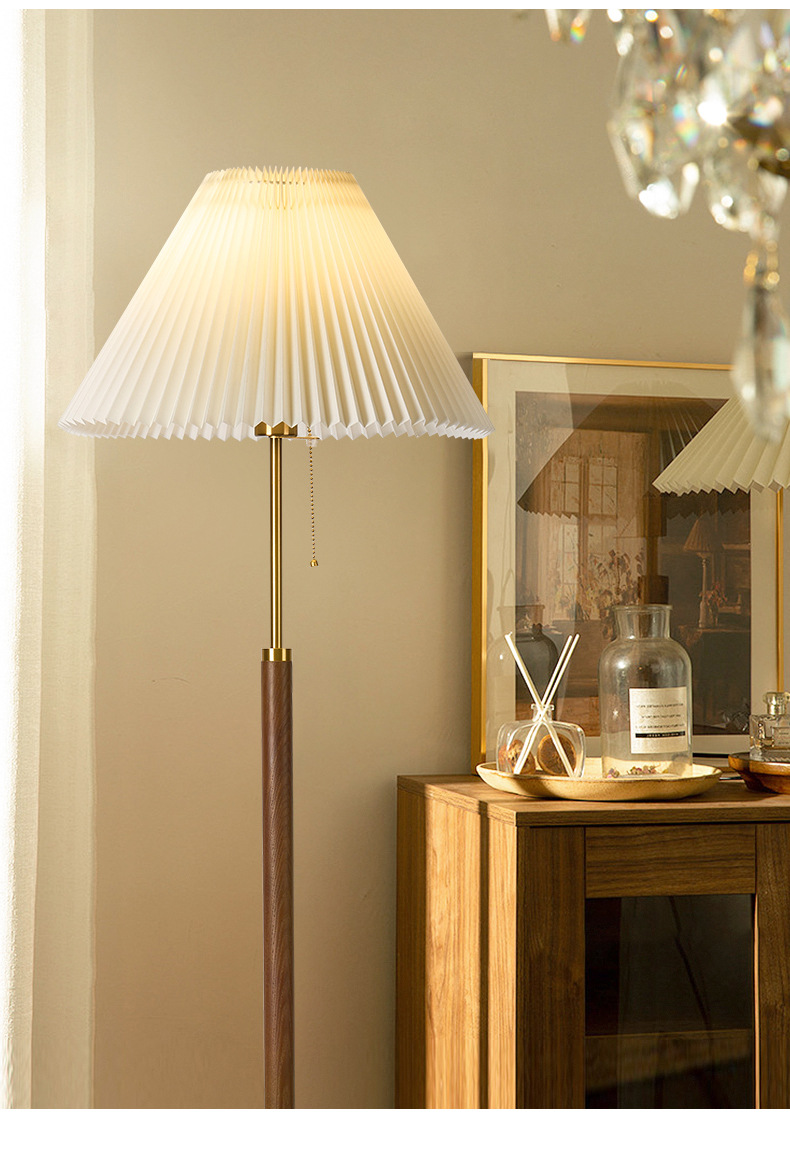 卧室床头灯氛围地灯美式百褶落地灯客厅沙发旁胡桃木复古民宿台灯详情10