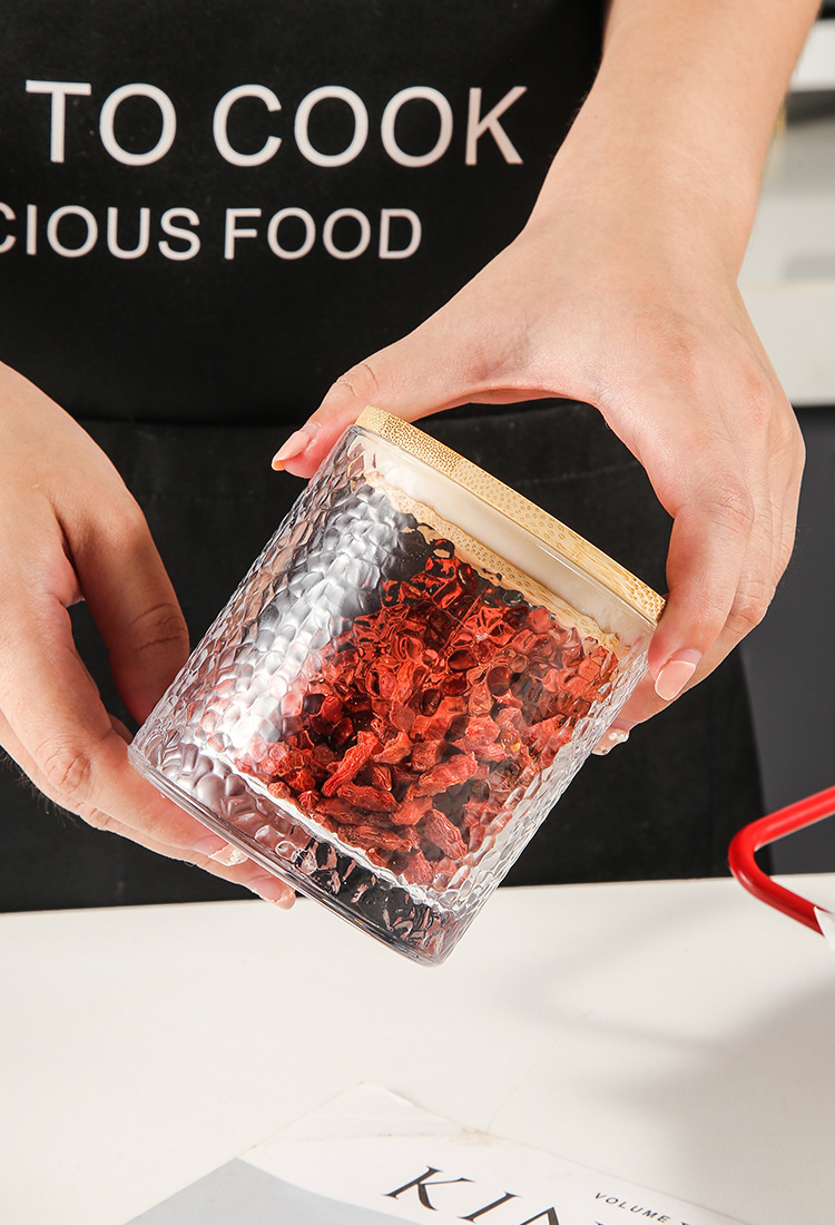 Green Classic Japanese Hammer patterned glass sealed Jar, Creative bamboo and wood tea jar, seasoning jar, storage jar, Kitchenware pic 19