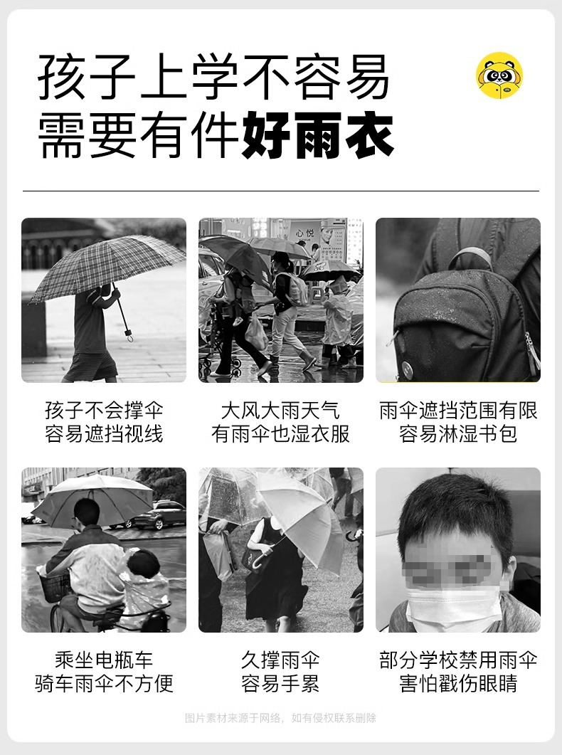 牧萌儿童雨衣男女孩全身防暴雨带书包位雨衣透气耐磨上学徒步雨披详情3
