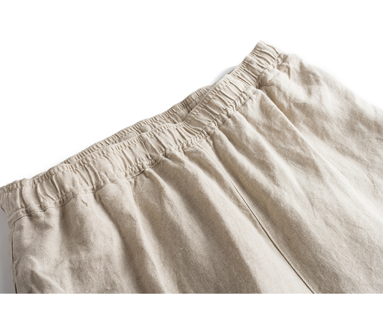 春夏新款法国亚麻阔腿裤九分休闲文艺宽松松紧腰抽绳女式麻裤#000详情8