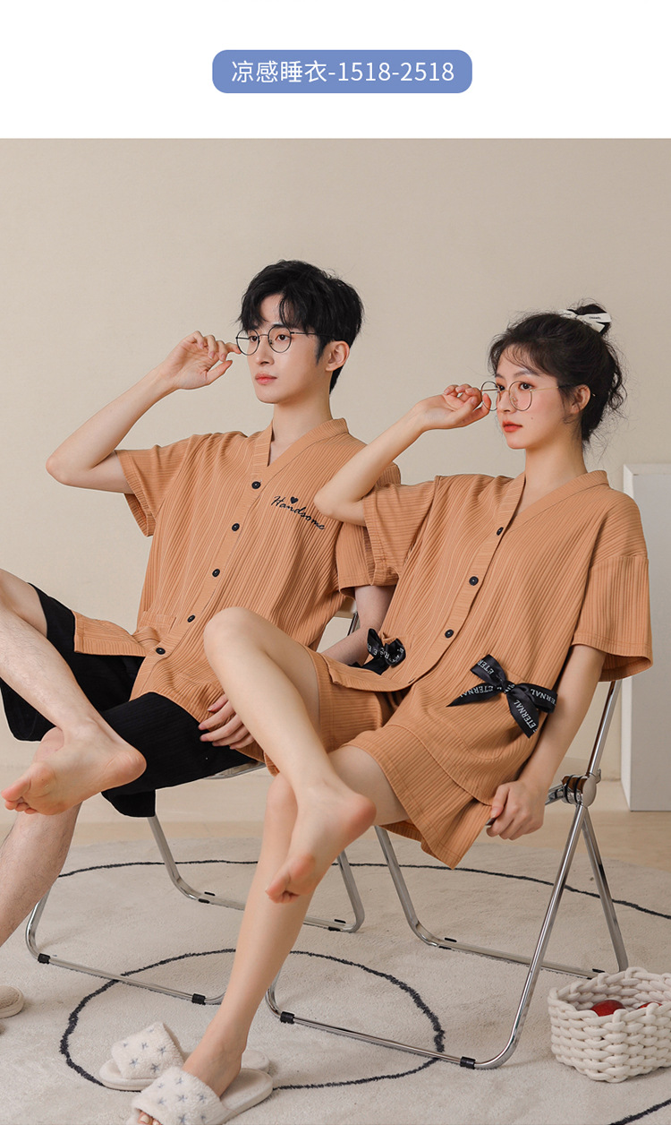 Chun baifen cute pareja pijama mujer de verano manga corta pantalones cortos cardigan hombre trajes casuales ropa casera usable exterior pic 27