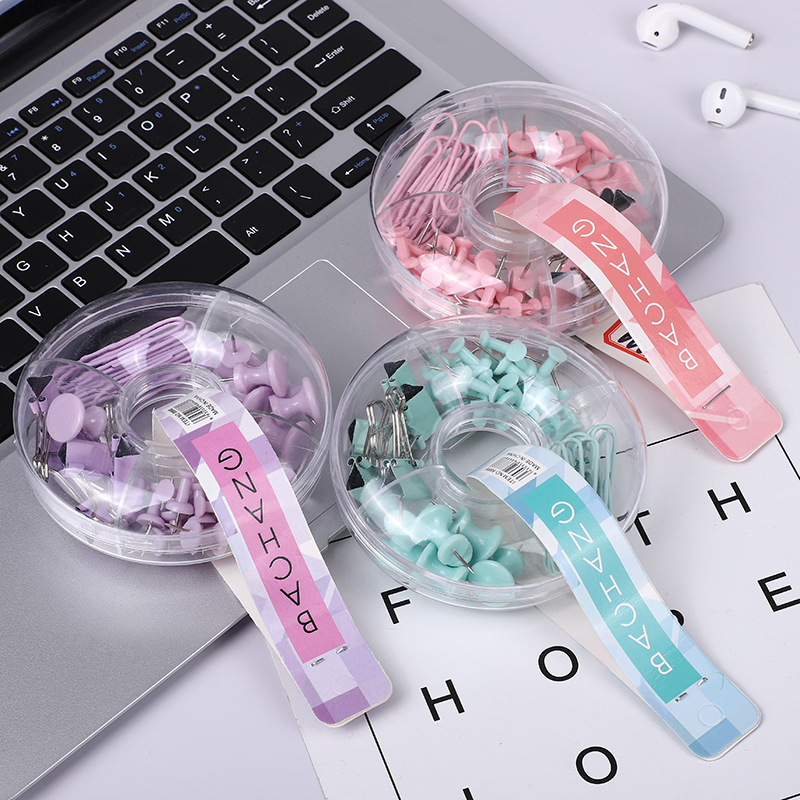 Macaron-colored paper clip keychain creative combination, colorful magnetic buckle rubber band long tail clip multi-functional set pic 1
