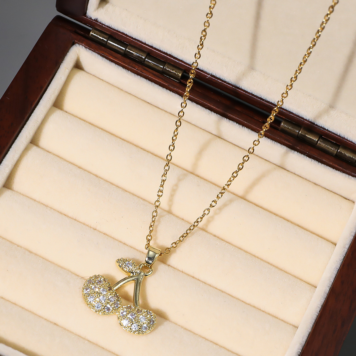 This is a unique new design pendant with a Japanese and Korean style, featuring cherry fruits and zircon. It is a stylish titanium steel necklace pic 61