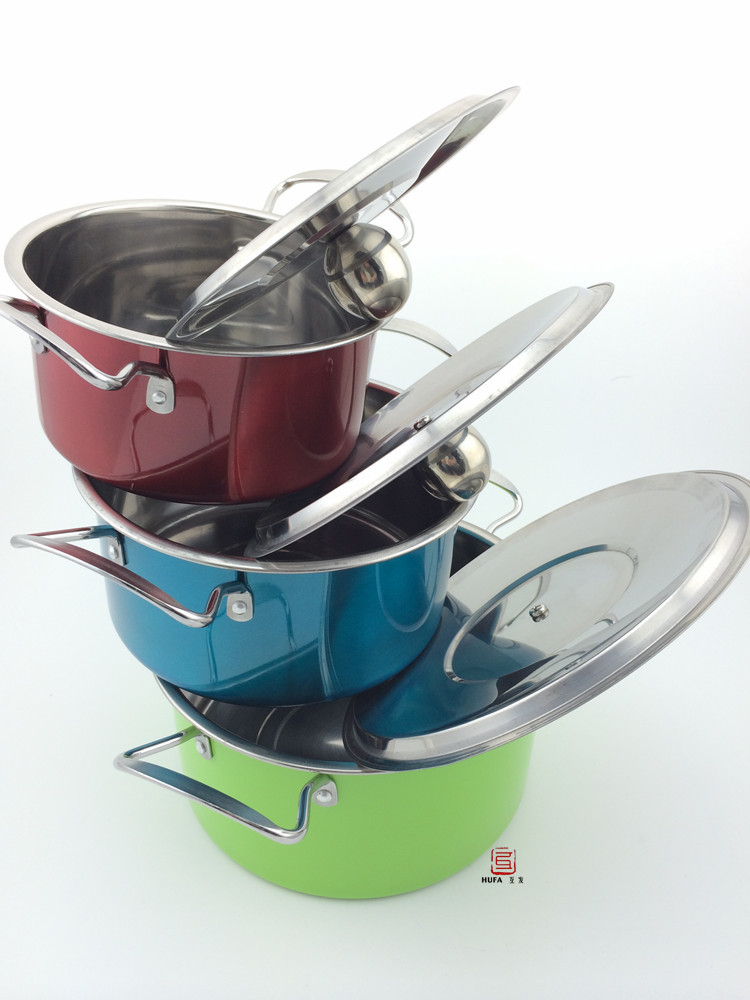 Color three-piece right-angle pot set 16/18/20cm double steel ear soup pot set pic 11