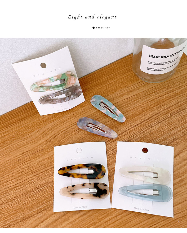 The popular minimalist acetate board BB clip, the girl side bangs clip, and the floral tortoiseshell hollowed-out teardrop hair clip pic 3