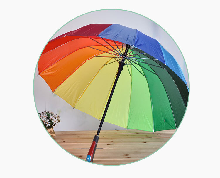 Factory direct sales: 16-bone gradient color straight pole rainbow umbrella, automatic long-handled windproof umbrella, creative advertising umbrella pic 9