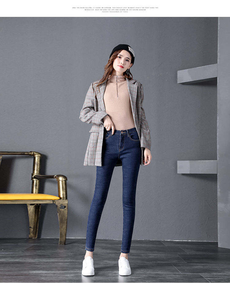 Winter fleece jeans for women, high-waisted, thick and warm Korean-style elastic slimming outerwear, small leg pants factory direct sales pic 27