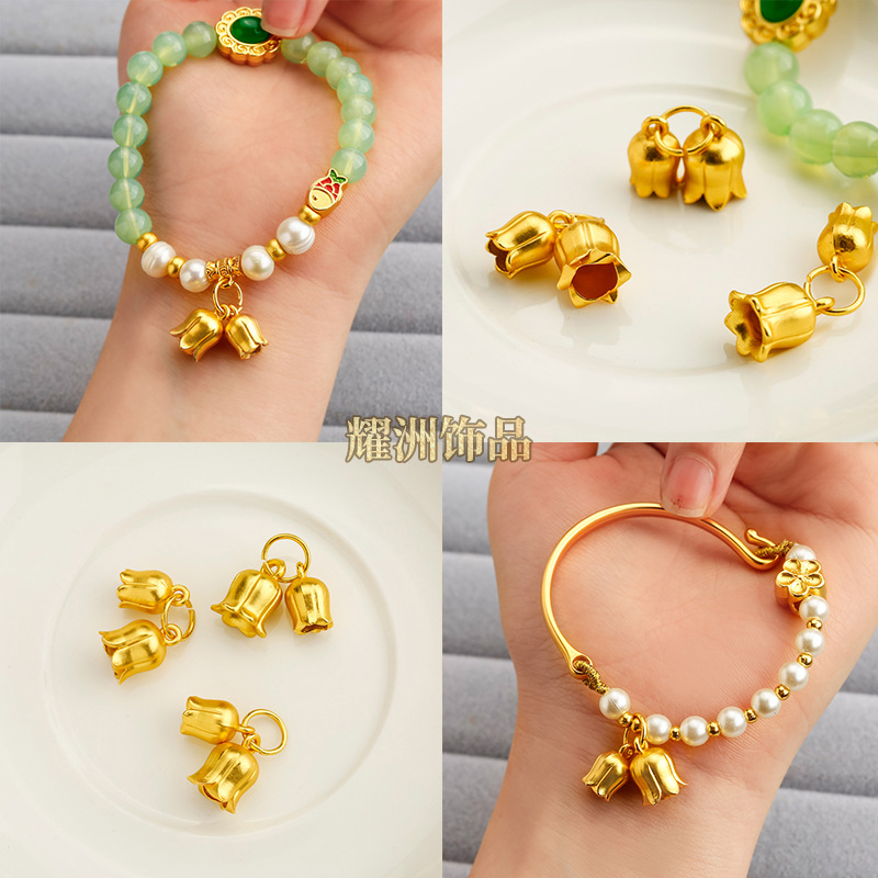 diy double-bell accessories of ancient sand golden bell orchid pendant, bell fortune bracelet, necklace wholesale pic 1