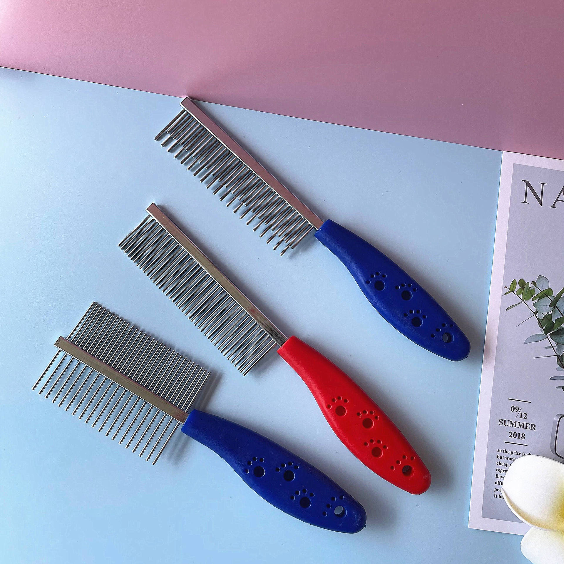 Cat needle comb, hair removal comb, long and short teeth single-row comb, stainless steel pet comb, dog grooming comb pic 1