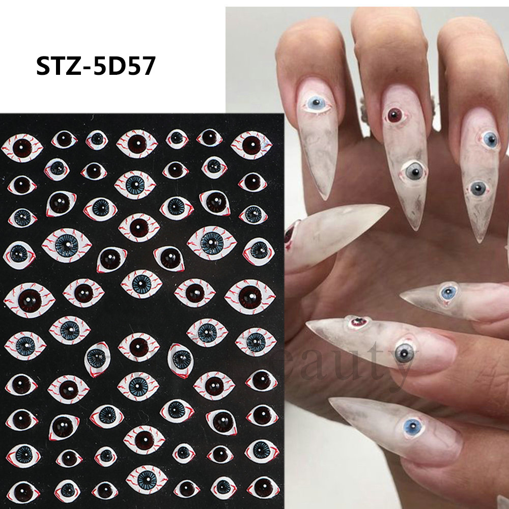 Wholesale of new cross-border 5D relief three-dimensional nail stickers, spider web pumpkin skull Halloween nail stickers, shanilak pic 8
