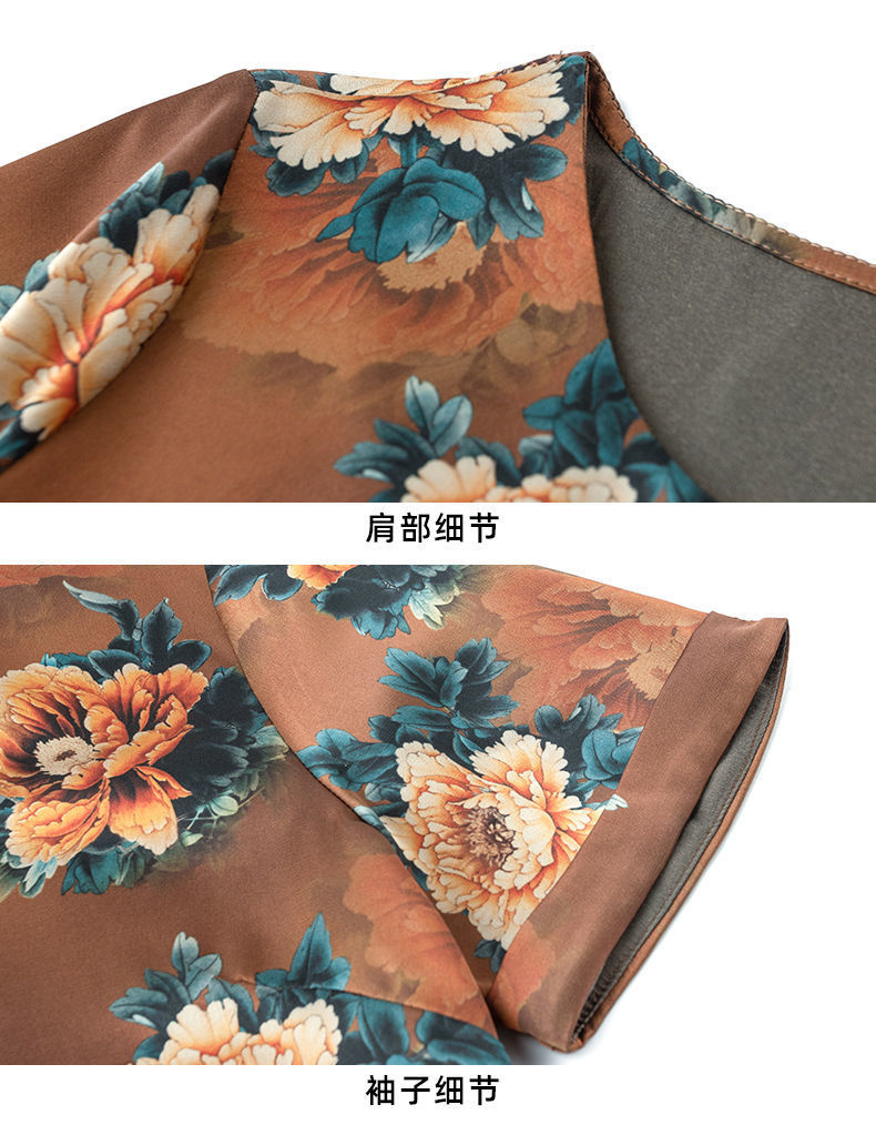 真丝连衣裙女新款绸缎时尚中老年妈妈夏装高端桑蚕丝裙子详情20