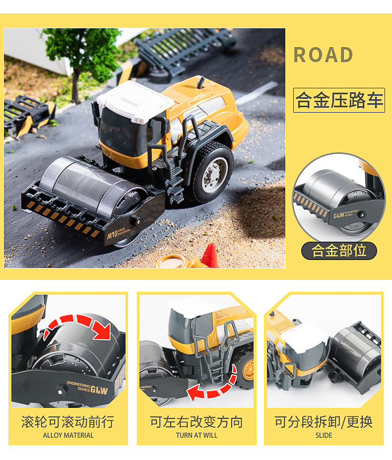 儿童合金工程车挖掘机玩具车男孩套装仿真模型推挖土机搅拌车铲车详情7