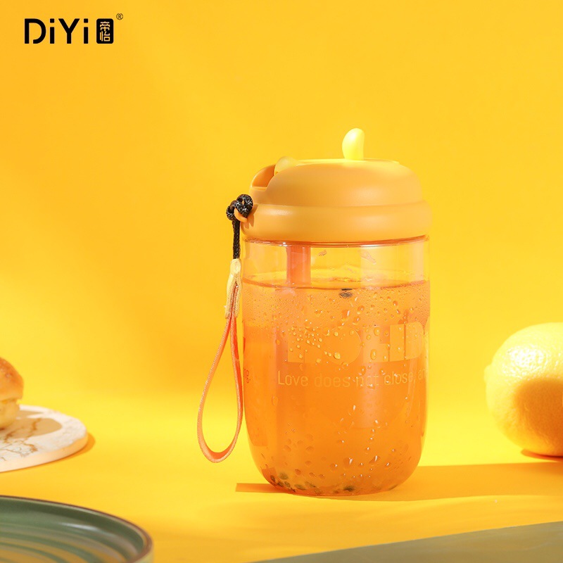 帝怡松果随手杯 吸管饮水口便携提绳 450ml PC材质 春夏新款 批发详情2