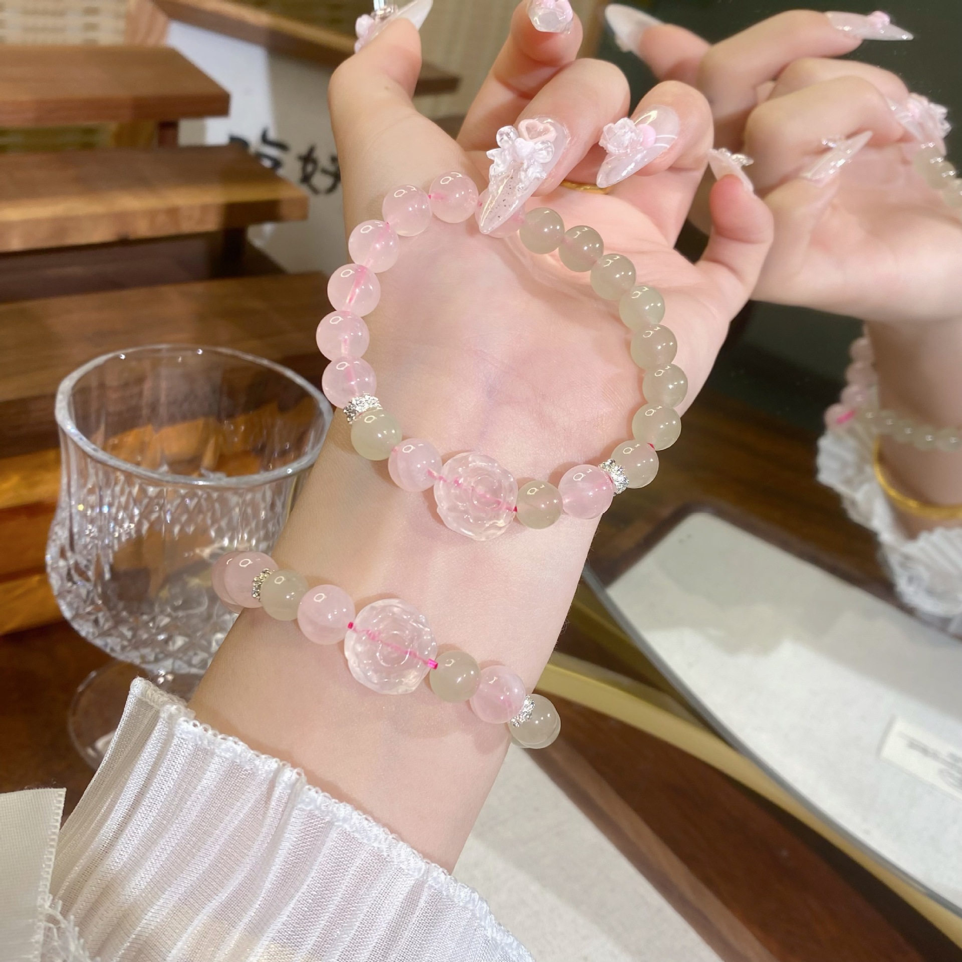 2025 Fresh and Natural Stone Powder Crystal Original Handmade White Crystal Bear Bracelet, source factory, fashionable bracelet pic 4