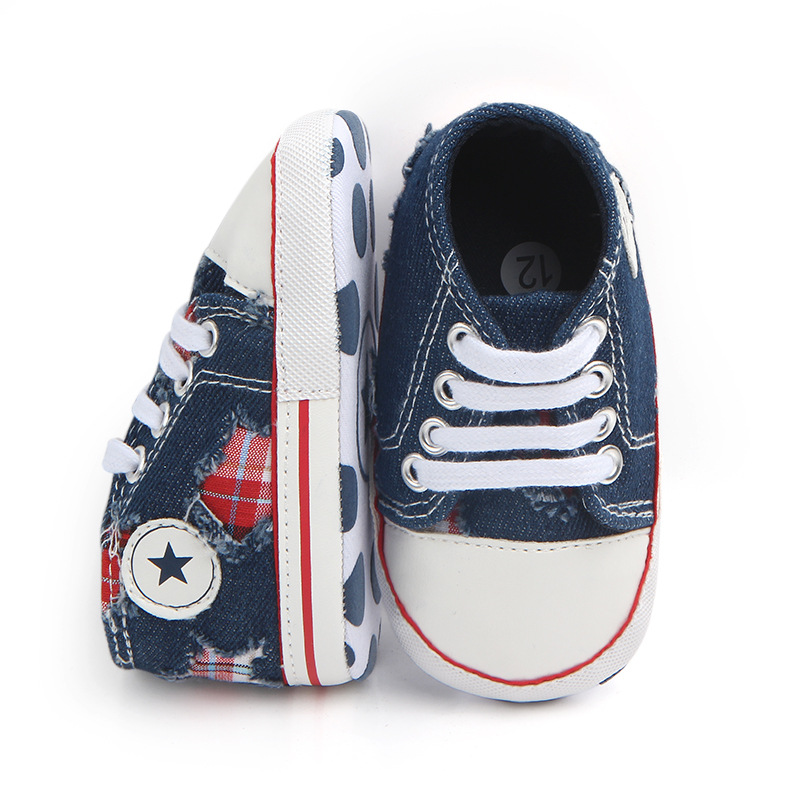 Wholesale of baby shoes for foreign trade, baby shoes, lace-up denim, perforated walking shoes 1247 pic 5