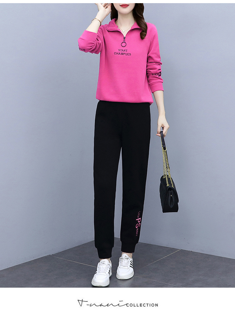 运动套装女春秋2023新款时尚立领长袖休闲跑步服女装卫衣两件套潮详情15