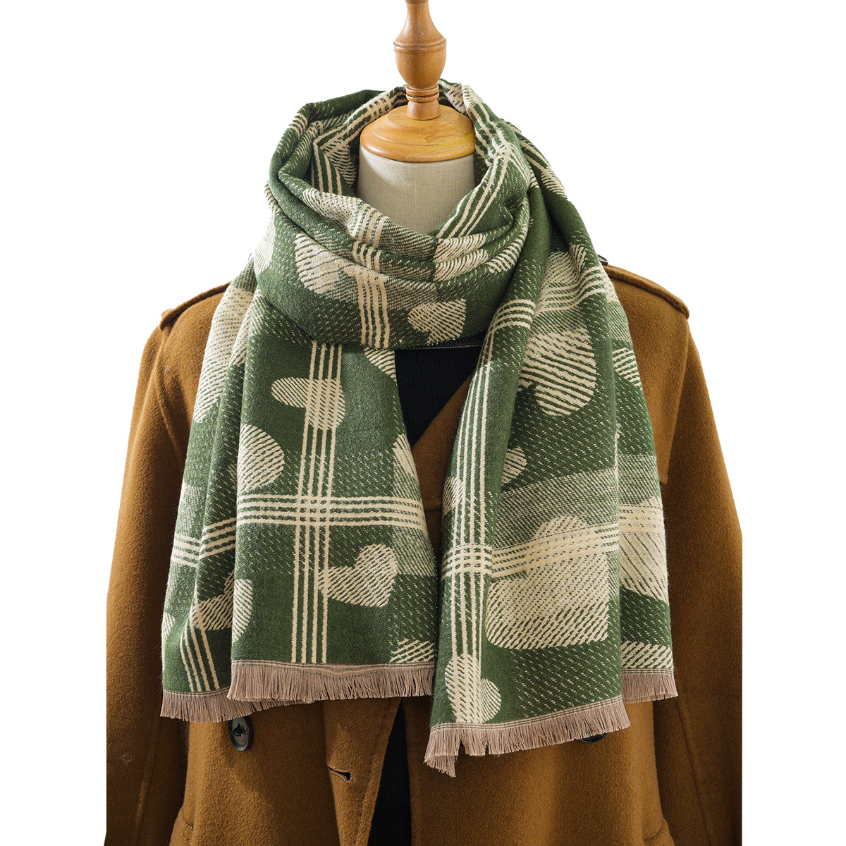 跨境冬季韩版爱心格子女围巾高级感高品质仿羊绒双面围脖加厚保暖详情11