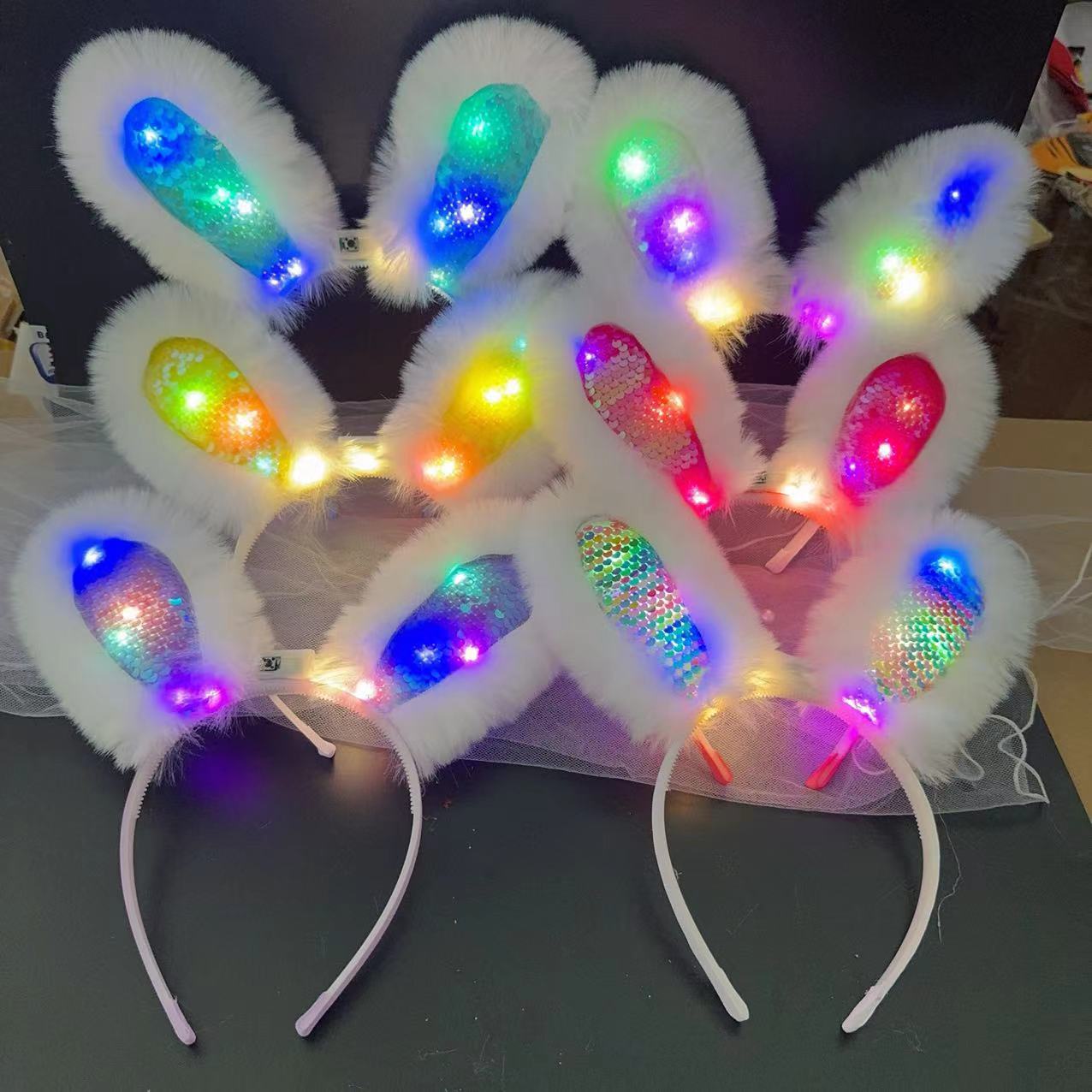 Luminous plush rabbit ear headbands with flashing lights, selling cute rabbit ear headbands, setting up stalls at night markets, and wholesale toys pic 4