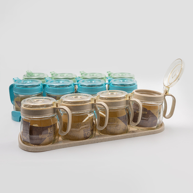 Wholesale glass round four-color glass bottles, daily necessities, kitchen sorting, seasoning boxes, seasoning bottles, self-sold by the manufacturer pic 2