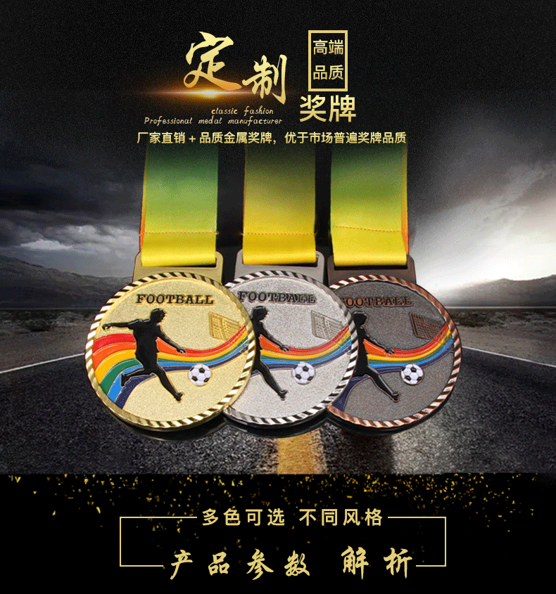 MEDALS, factory wholesale, universal sports meeting competition prizes, football MEDALS, nameplates, metal MEDALS, gold MEDALS with additional printing LO pic 1