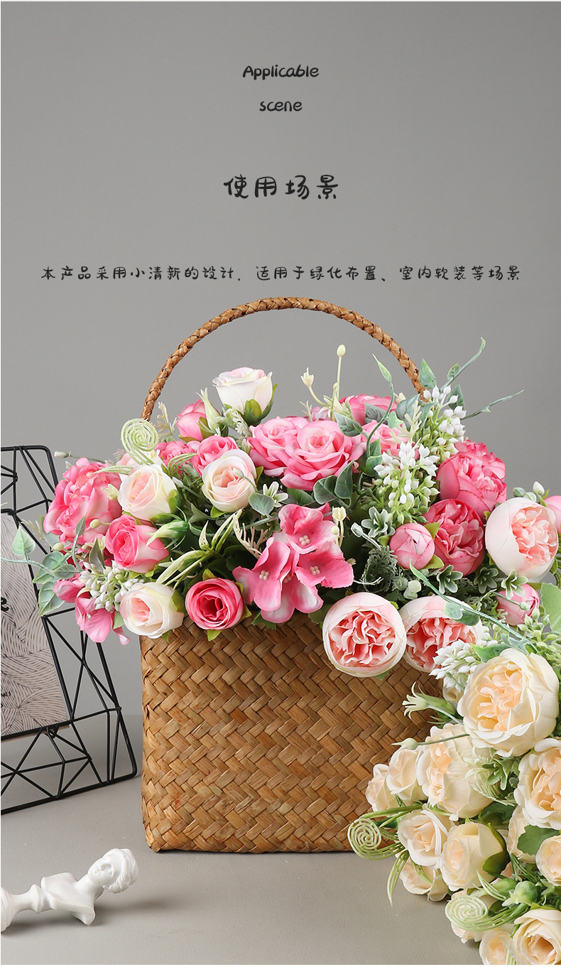 Artificial silk flower bouquets, simulated sunflowers, hotel wedding peonies, home simulation vases, roses pic 41