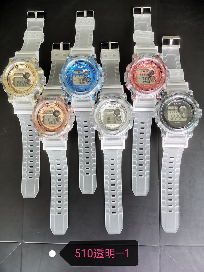 Transparent bestseller, internet-famous student couple, trendy men and women, digital luminous sports, waterproof large dial electronic watch pic 1