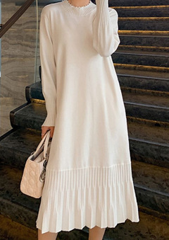 Semi-high neck mid-length elegant woolen dress, new autumn/Winter 2024 Korean-style long-sleeved base knitted dress for women pic 25
