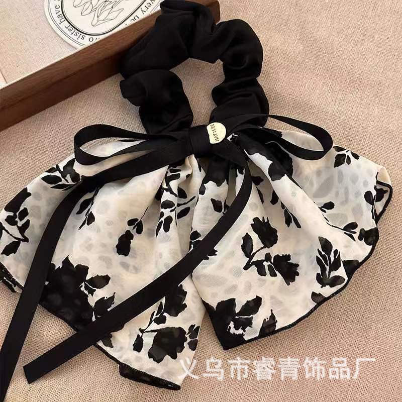 The 2023 new retro printed bow ink-wash skirt hem, hair band and headband exude a gentle and elegant feminine touch pic 2