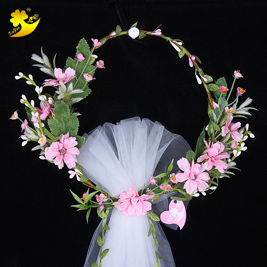 New bride veils from Japan and South Korea, seaside vacation photography, light pink veils, handcrafted simple double-layer forest-themed hair accessories wholesale pic 5