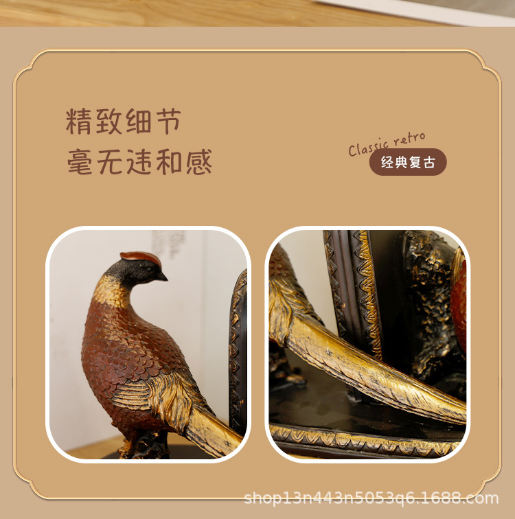 复古欧式鸟造型摆件书房办公室桌面装饰树脂工艺品创意家居摆设详情4