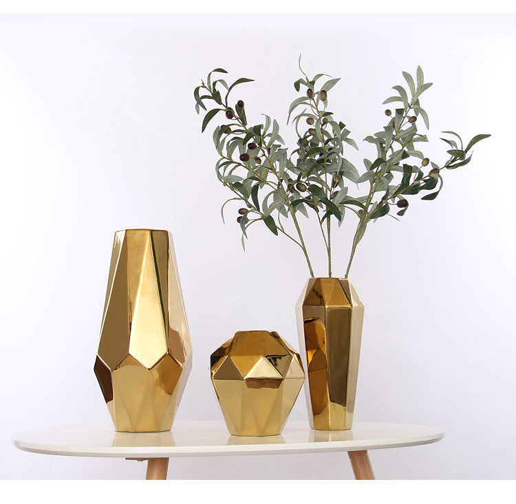 chinagoods light luxury electroplated simple Nordic noble gold geometric abstract hotel and home wine cabinets, TV cabinets, dining room and living room ceramic vases, soft decoration ornaments pic 8