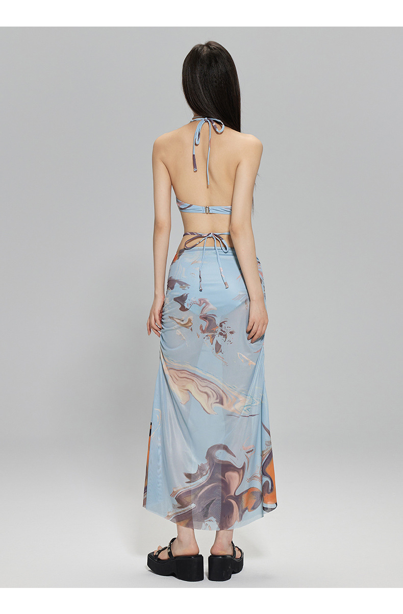 辣妹比基尼泳衣女三件套海边度假长裙小胸聚拢带钢托性感温泉泳装详情15