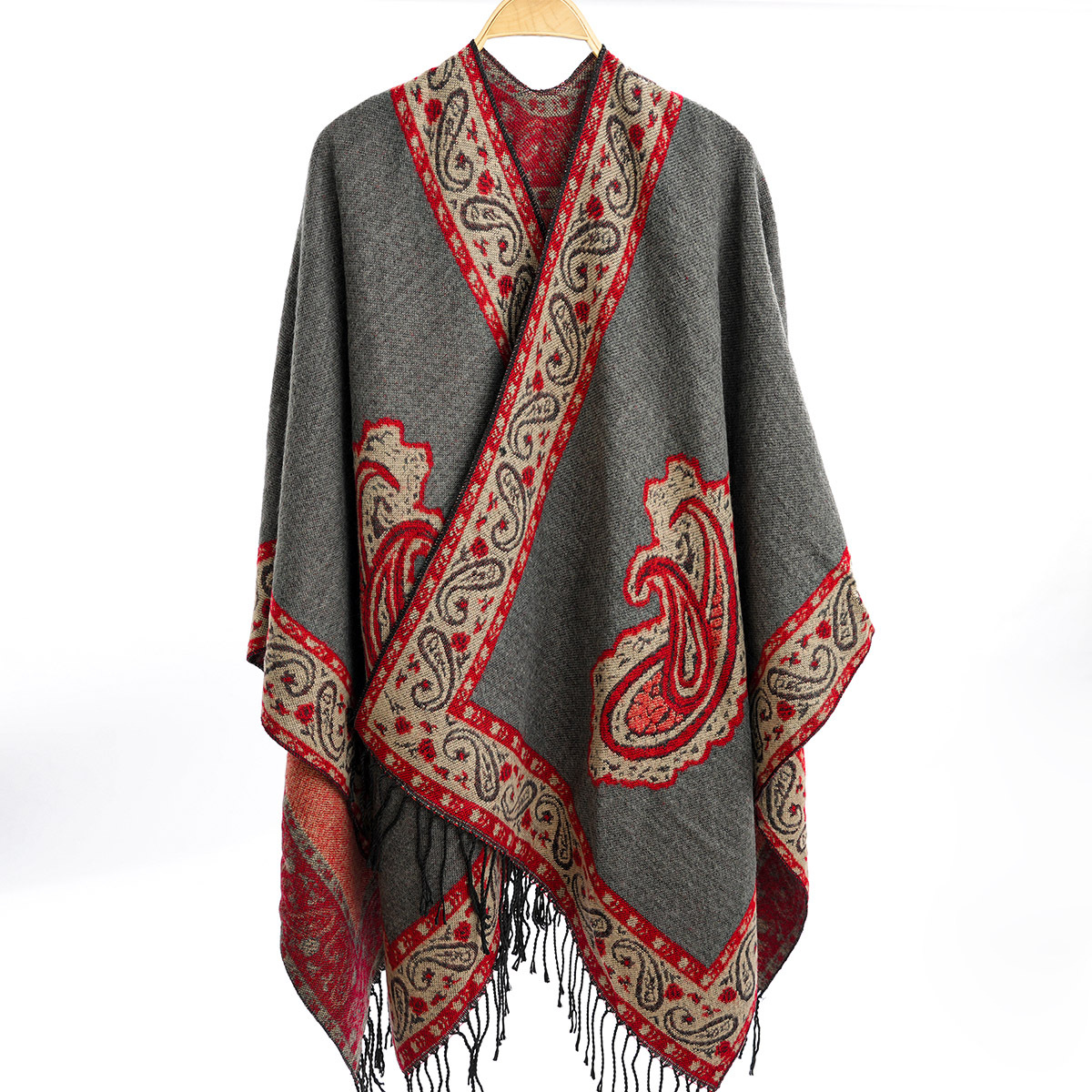 冬季跨境披肩加厚保暖长款拼接色披风仿羊绒双面两用女士时尚斗篷详情30