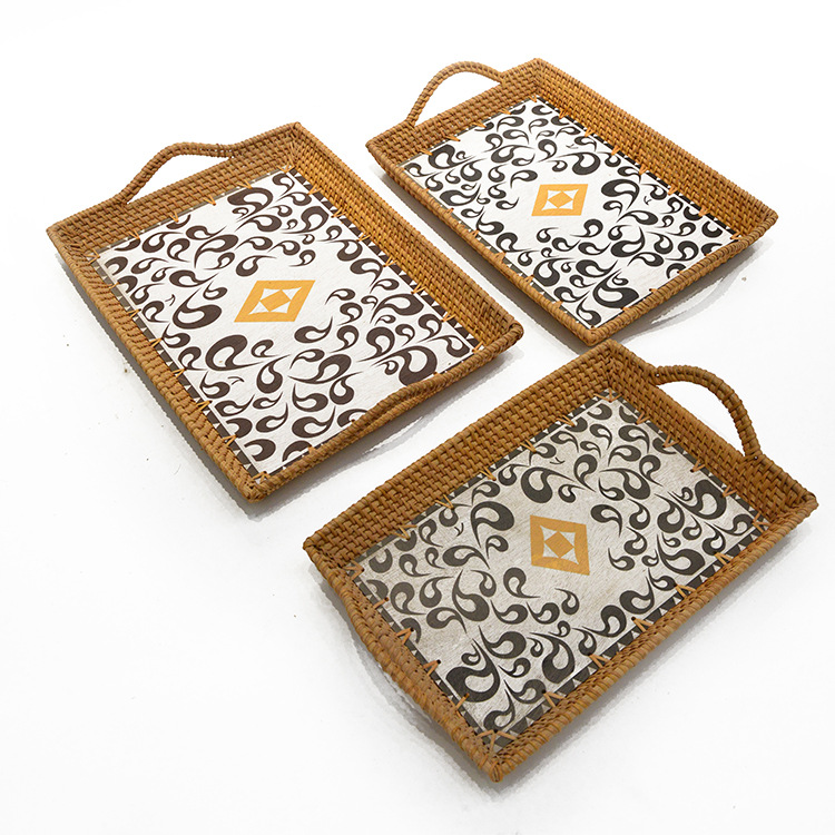 藤编点心托盘双耳日式水果茶盘提手桌面餐厅收纳筐手工面包篮批发详情5