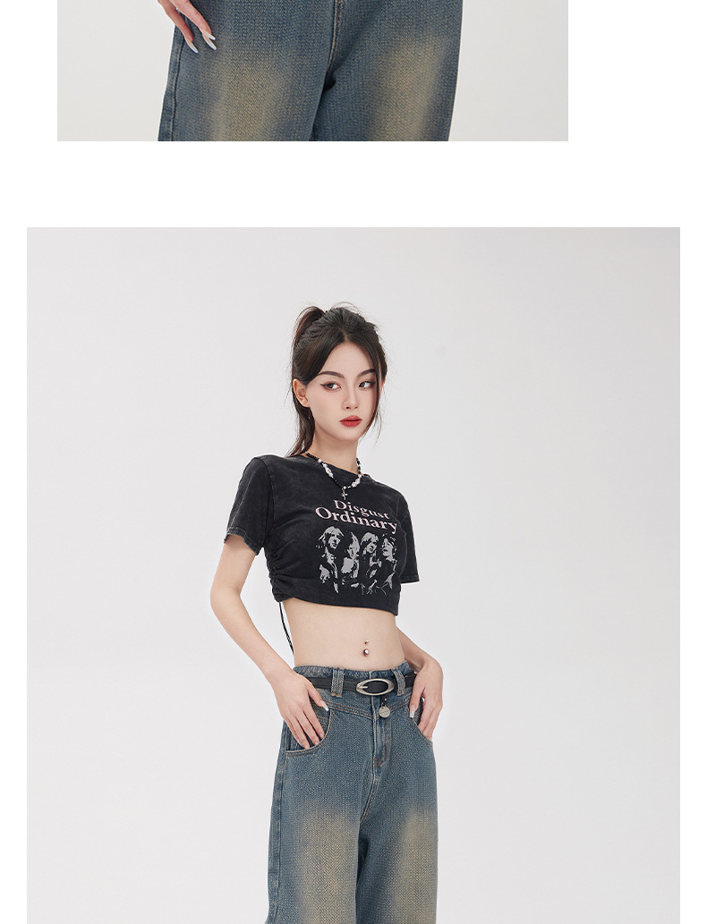 HEY+JEANS星空纹怀旧蓝牛仔裤女2023新款高腰宽松显瘦拼接阔腿裤详情11