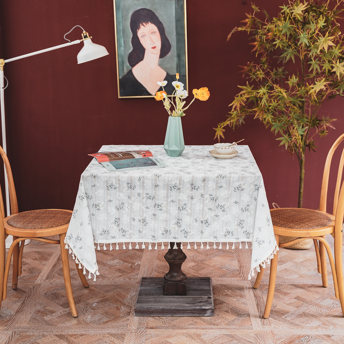 Fresh and clean cross-border tablecloth ins lilac flower fragments garden cotton and linen tablecloth fabric American decoration Amazon picnic cloth pic 11