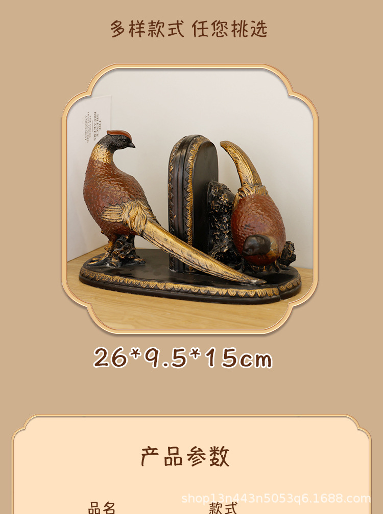 复古欧式鸟造型摆件书房办公室桌面装饰树脂工艺品创意家居摆设详情6