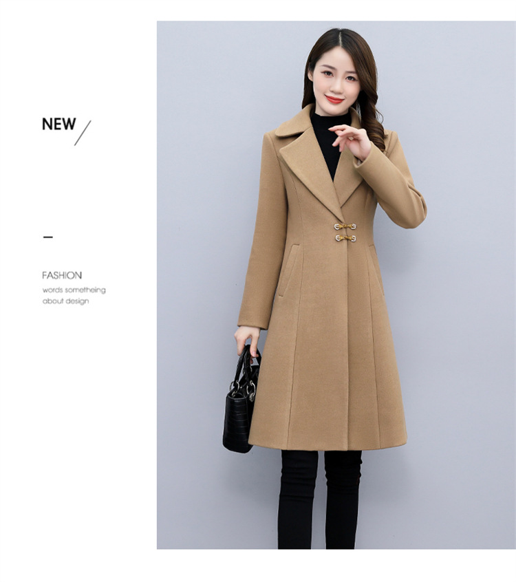 High-end woolen overcoat for women, mid-length, 2021 new autumn and winter Korean style, fashionable and elegant, fitted suit collar jacket pic 11