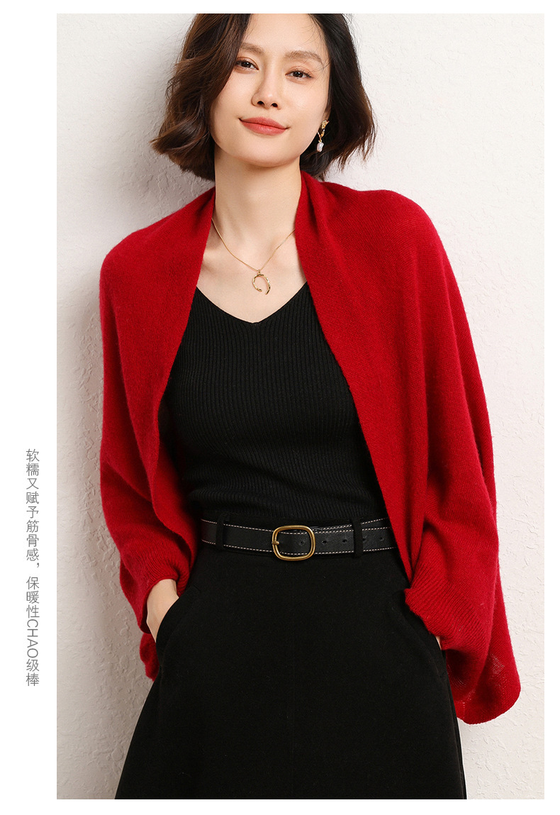 12针密织时尚羊毛披肩女2022秋冬款针织外套围巾两用宽松大气开衫详情13