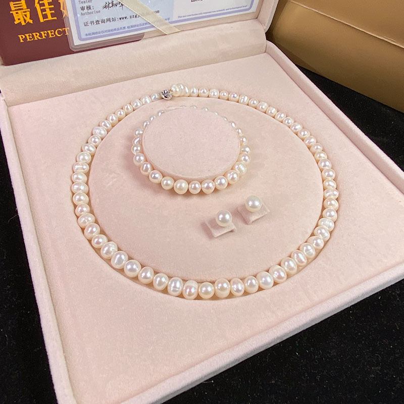 天然淡水珍珠项链绿玉髓吊坠白珍珠手链套装送妈妈婆婆母亲节批发详情40