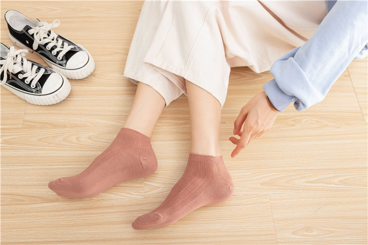 双针女士船袜 纯色日韩系学院风浅口女袜子全棉纯色百搭低帮棉袜详情13
