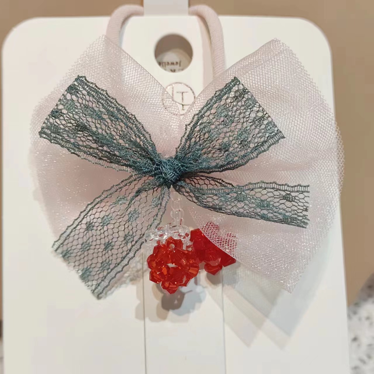 发绳LT10299新款串珠樱桃蕾丝蝴蝶结莎莎领结发饰发绳详情3