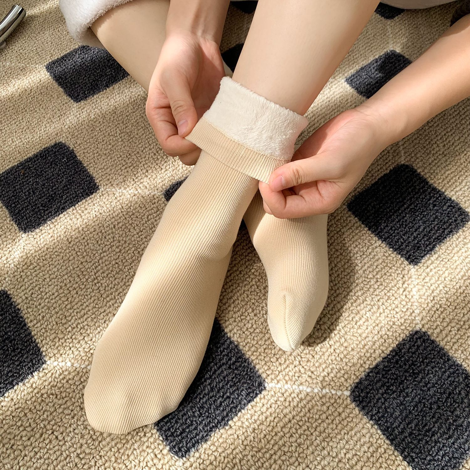 Unisex couple style fleece and thickened warm snow socks, mid-length home cotton socks, postpartum socks, floor socks pic 66