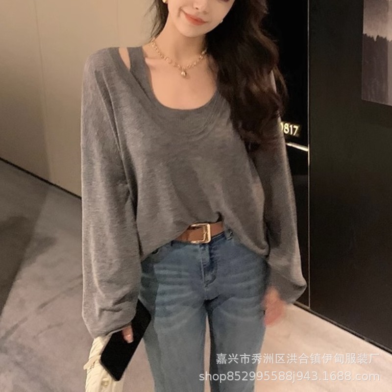 A two-piece set of woolen sun protection long-sleeved knitted top and vest for women in Spring/Summer 2024, featuring a thin, loose and casual cardigan T-shirt pic 16