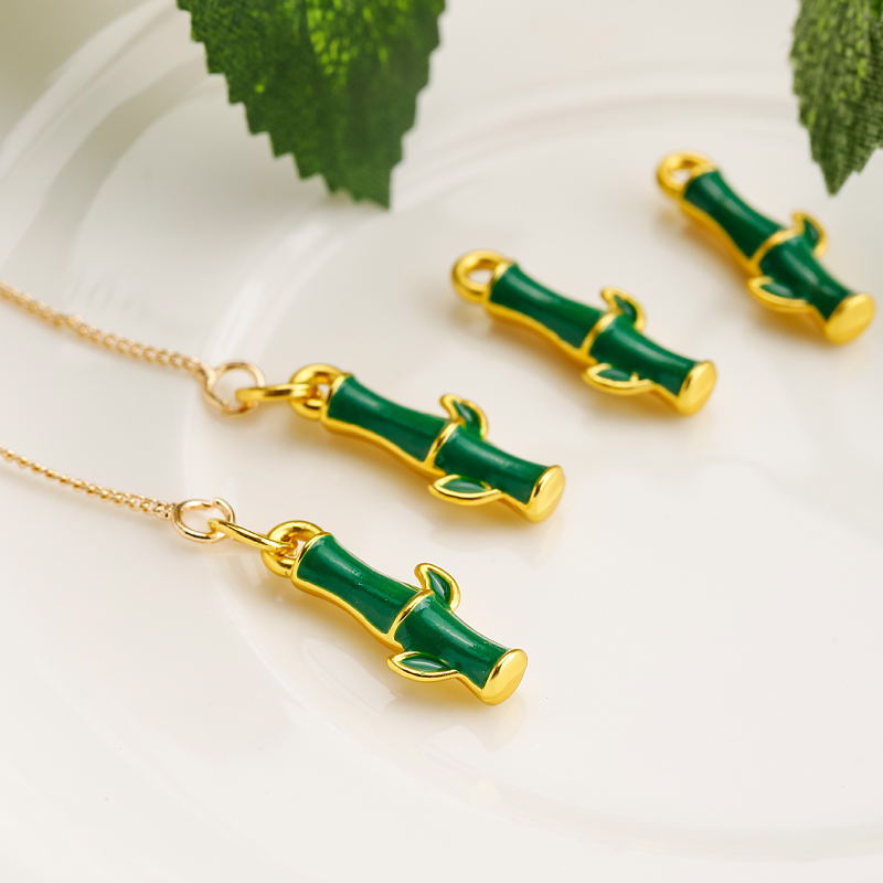 Ancient-style sand gold simple oil-dripping bamboo joint alloy accessories creative necklace earrings diy pendant pic 7