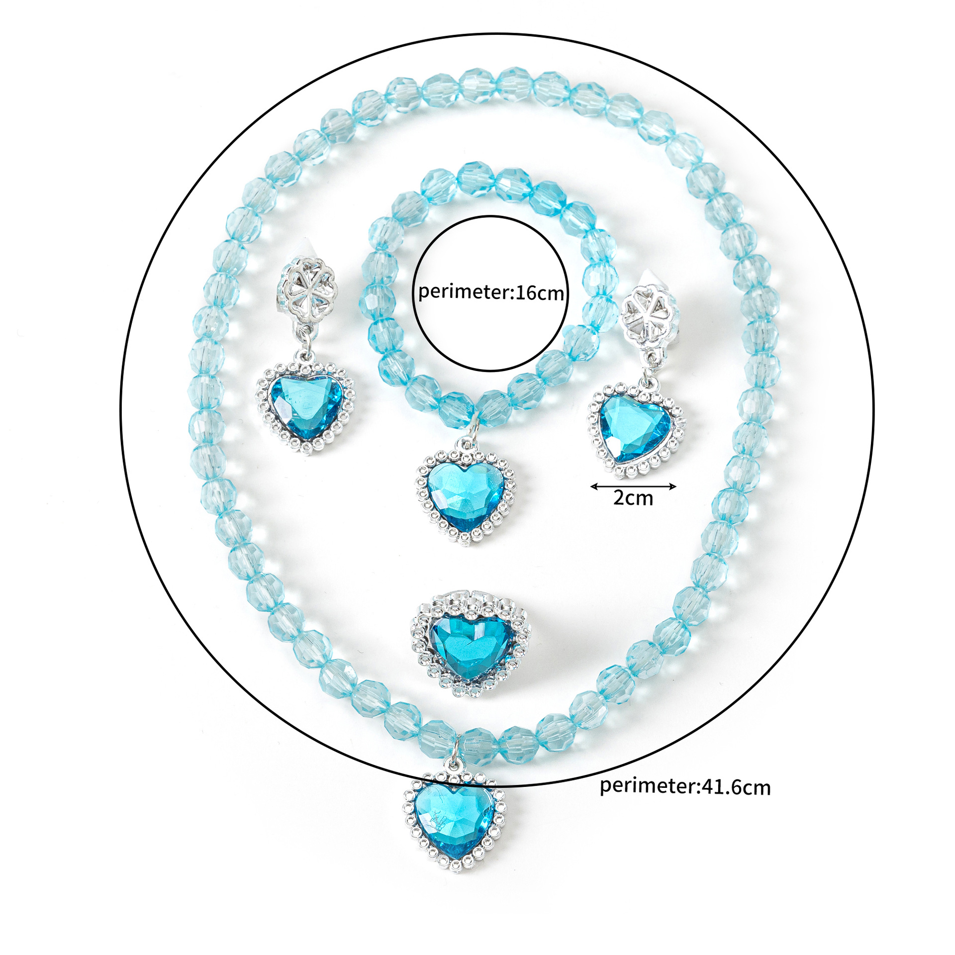 女孩卡通圆珠链冰雪奇缘儿童项链桃心耳环手链钻石戒指套装现货详情4