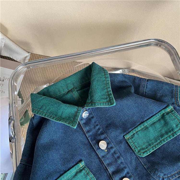 儿童牛仔外套春秋装男童洋气长袖开衫小宝宝春秋季新款拼色上衣潮详情5