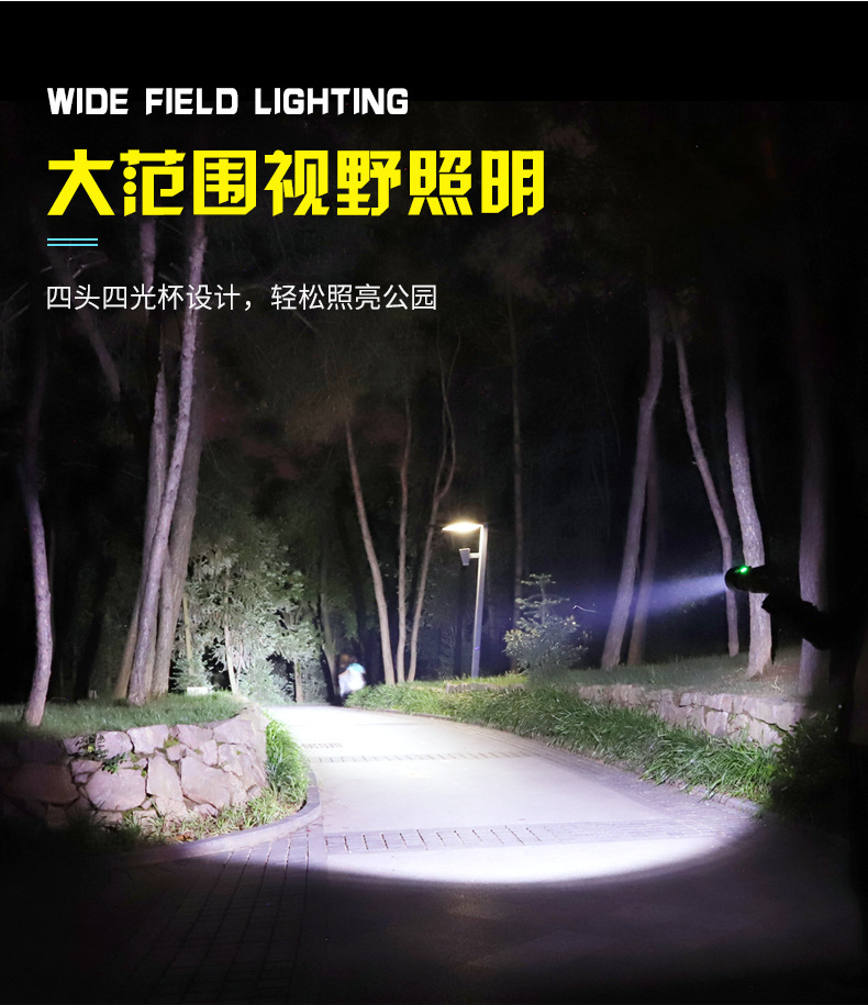 便携LED手电筒手提灯探照灯家用户外巡逻远射强光充电超亮多功能详情8